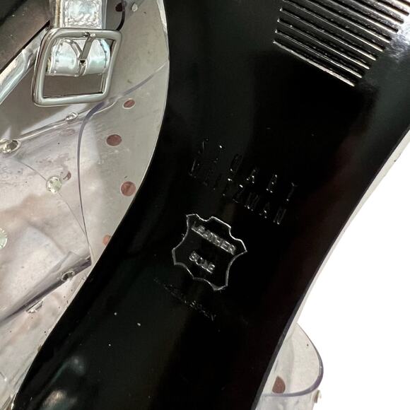 Stuart Weitzman Clear Silver Crystal Embellishments T-Strap Sandal Heels size 7 - Picture 11 of 11